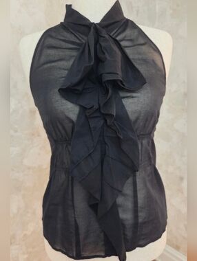 Vince Black Sheer Tie Neck Blouse Sleeveless Halter Top Size 8 Minimalist